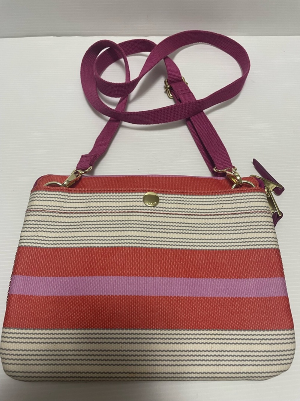 Fossil striped coated canvas crossbody bag Pink Orange